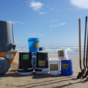 Andy Hancock's beach cart has everything for building sandcastles using his proven system
